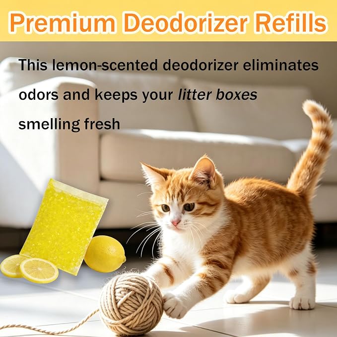 12 Packs Cat Litter Deodorizer Refills Compatible with Whisker OdorTrap Pod | Odor Eliminator for Self-Cleaning and Traditional Litter Boxes (Lemon)