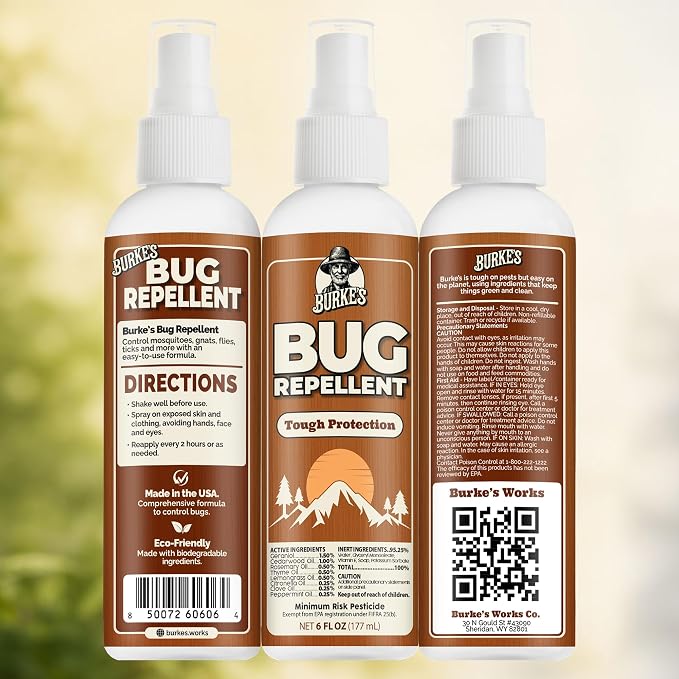 Burke’s Bug Repellent Spray (6oz) | Outdoor Protection, DEET-Free Formula, Repels Common Insects, For Camping & Hiking, Made in USA