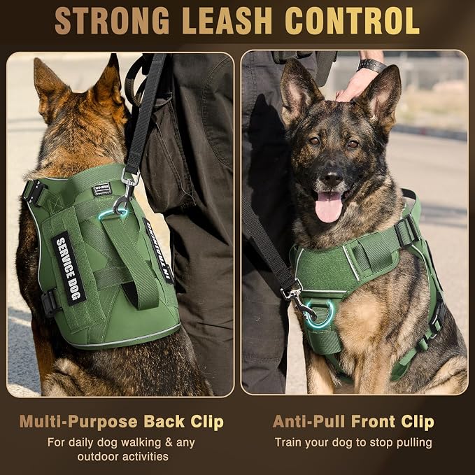 Tactical Dog Harness for Large Dog, Heavy Duty Service Dog MOLLE Vest with 10 Pet Patches, No Pull Military Working Vest for Training Hunting Walking