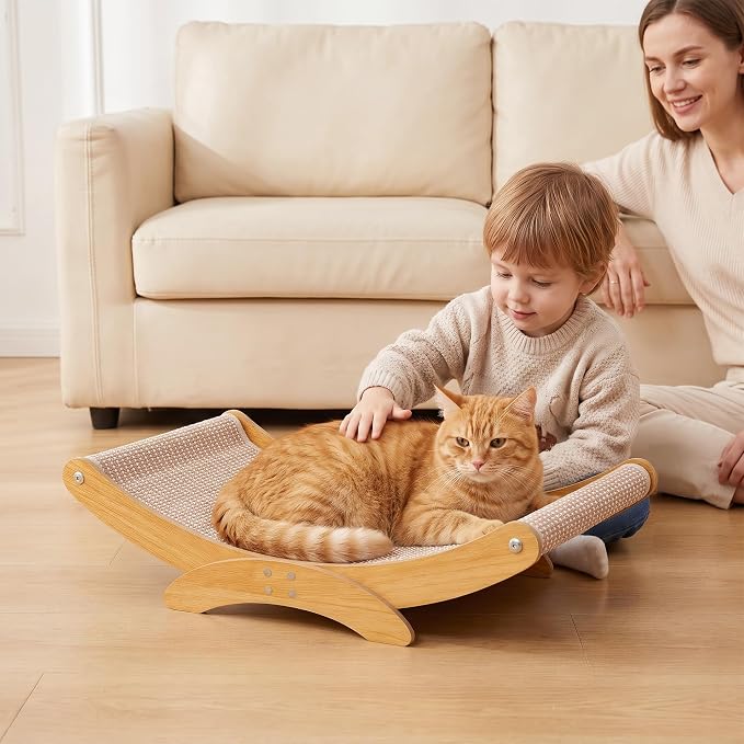 Extra-Larger Sisal Cat Scratcher Bed, Furniture Protector for Indoor Cats | Wood Frame Scratch Pad, 27.6" Natural Sisal Scratch Post, Modern Cats Lounger/Hammock, Easy Assembly