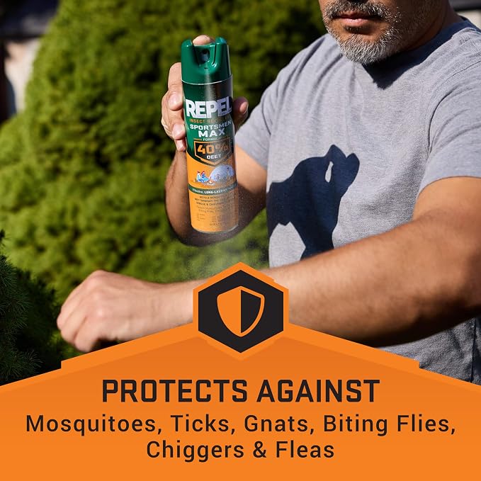 Repel Insect Repellent Sportsmen Max Formula 40% DEET, 6.5 Ounces, Long-Lasting Aerosol Insect Repellent Spray Repels Mosquitoes, Ticks, Gnats, Biting Flies, Chiggers And Fleas, 12 Pack