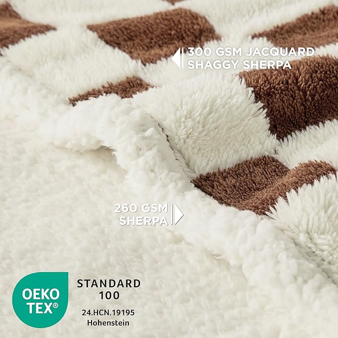 LE SURE Waterproof Dog Blankets for Small Dogs Cute Cozy 3D Jacquard,25x35 | Puppy Blanket for Cat Aesthetic Gift, Warm Soft Sherpa Throw Washable, Reversible Pet Couch Protector, Brown Checks