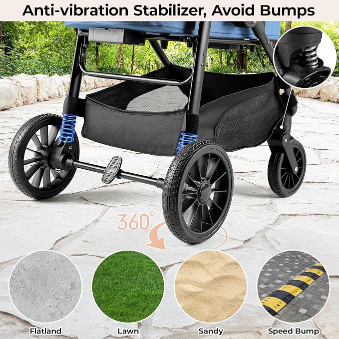 MAMIZO Pet Stroller for Medium Dogs Up to 44 lbs with Detachable Carrier | All-Terrain 3-in-1 Dog Stroller for Senior Dogs & Cats with Rubber Wheels, One-Click Folding, Storage Basket & Cup Holder