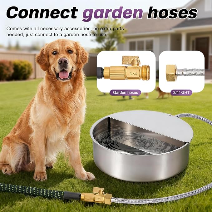 6L Automatic Dog Water Bowl Dispenser Outdoor | Stainless Steel Pet Waterer Self Filling Waterer for Large Dog Cat Chicken Duck Goat