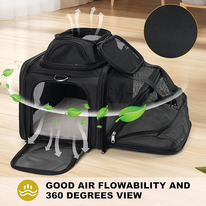 pidipiti top and 1 Side Expandable, 17x11x11 Soft-Sided pet Carrier, TSA and American/Delta/United Airline Approved,for Small Dog/Puppy/cat underseat in Airplane and Vet.