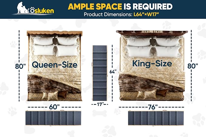 𝟐𝟎𝟐𝟔 𝐔𝐩𝐠𝐫𝐚𝐝𝐞𝐝 Dog Ramp for Bed, 64" Long Foldable Pet Ramp for Small Large Dogs, Dog Ramps for High Beds Car, High Traction with Platform 6 Adjustable Heights 24" to 30" Up to 220LBS, Wood
