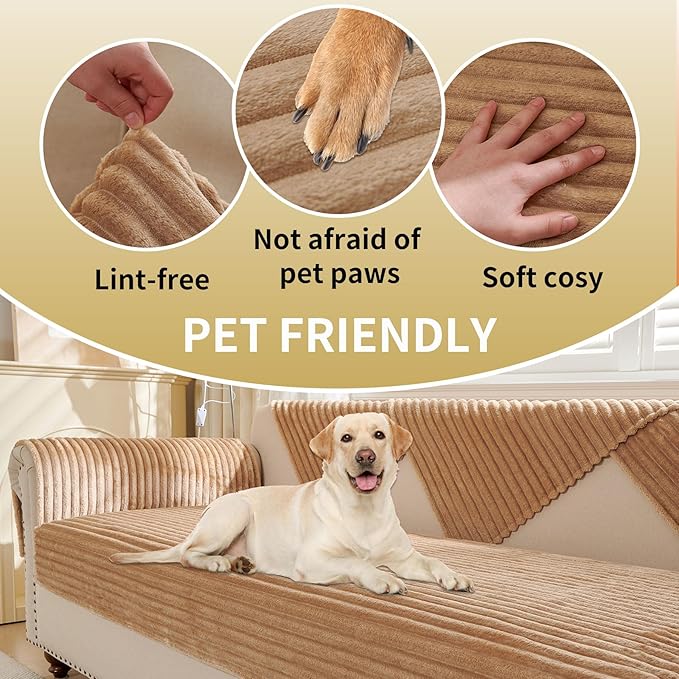HAOMAIJIA Waterproof Couch Cover for Dogs Washable,Faux Fur Pet Couch Covers for Sofa,Soft Dog Bed Cover Non-Slip Couch Covers for 3 Cushion Couch Sofa Pet Friendly (Khaki, 35" x 47" 1 Pack)