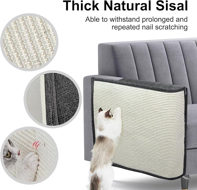 Upgraded Cat Scratch Furniture Couch Protector with 27.6’‘L*19.6’‘W Natural Sisal for Protecting Large Area Couch Sofa Chair,Couch Corner Cat Scratcher(Dark Grey/Right Handed)