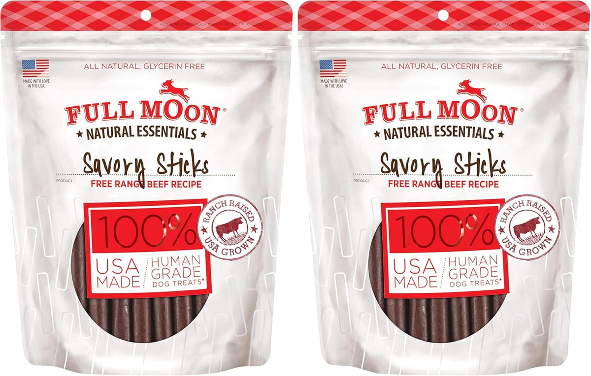 Full Moon All Natural Human Grade Dog Treats, Essential Beef Savory Sticks, 22 Ounce, 1.375 Pound (Pack of 2)