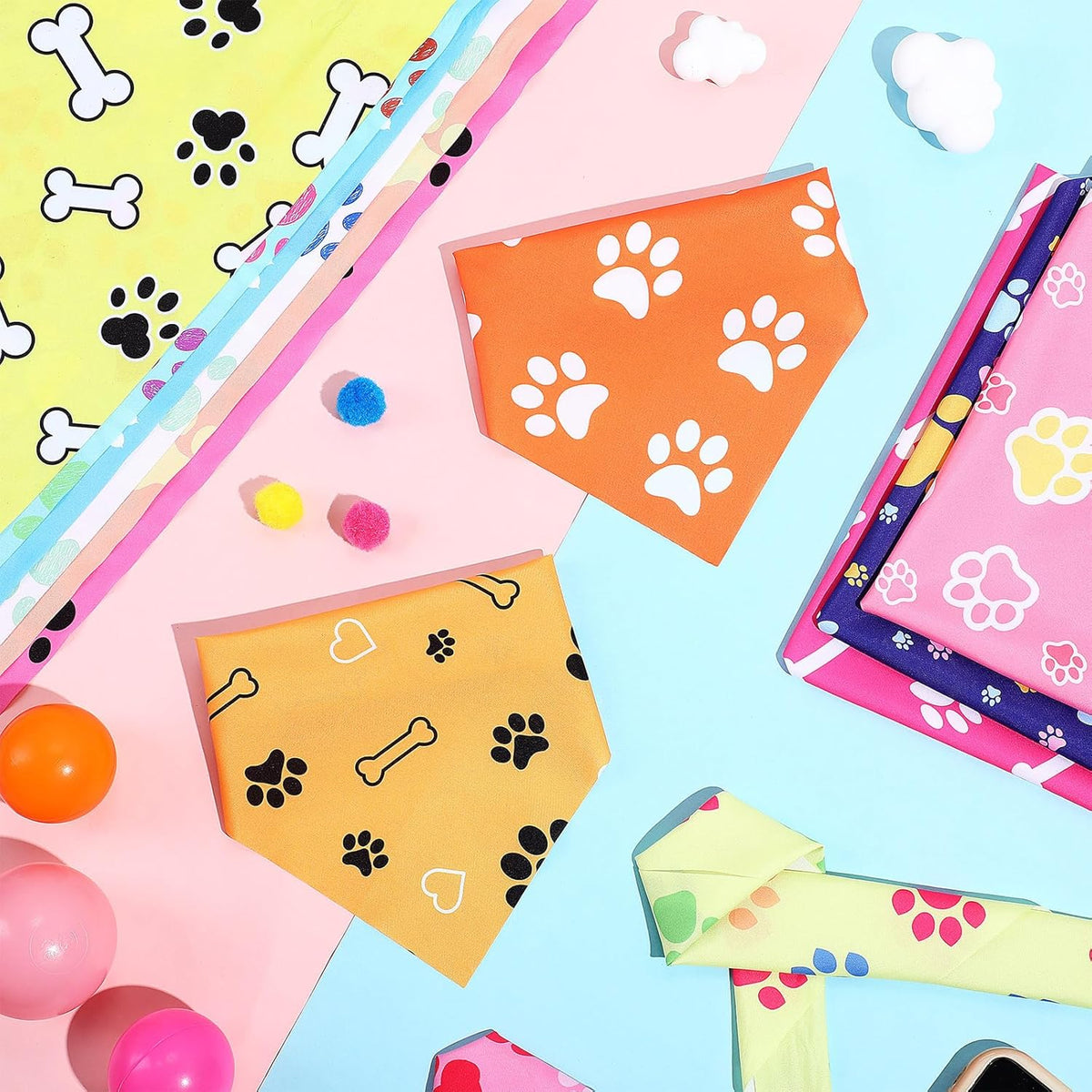 Abbylike 50 Pcs Paw Print Dog Bandanas Bulk Cute Footprint Bandanas for Dogs Triangle Kerchief Bib Scarf for Pets Halloween Party Costume Photo Props Daily Accessories Pet Shops (31.5 x 21.7 x 21.7)