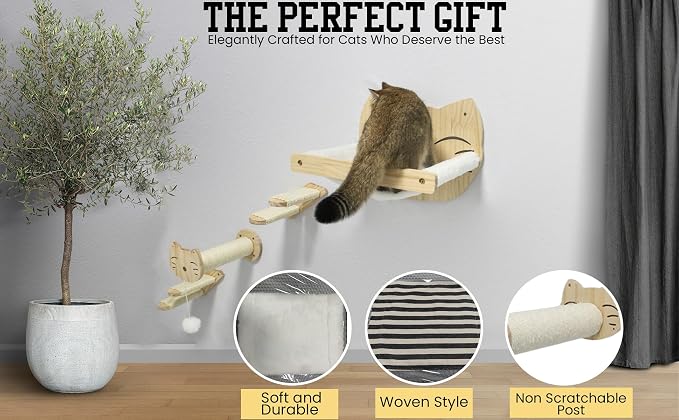 Wall Climber Set – Mounted Shelves and Climbing Bridge for Active Indoor Pets – 3-Piece Furniture Set