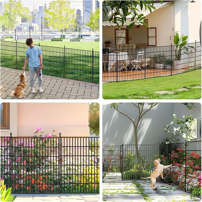 Toolterritary 10 Panels No Dig Garden Fence, 32 in(H) X24.2 ft(L) Metal Fence Panels, Thickened Rustproof Garden Fencing, Animal Barrier Fence for Dogs, Rabbits, and Patio