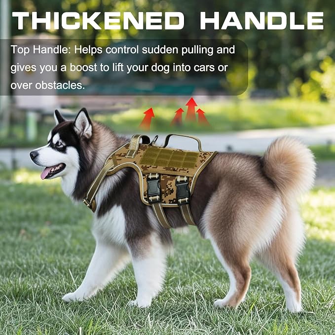 Dog Harness for Large Dogs Heavy Duty, No Pull Tactical Dog Harness with Molle System, Easy On and Off Service Dog Vest, Breathable Padded, Adjustable Reflective Pet Vest for Walking Hiking Training