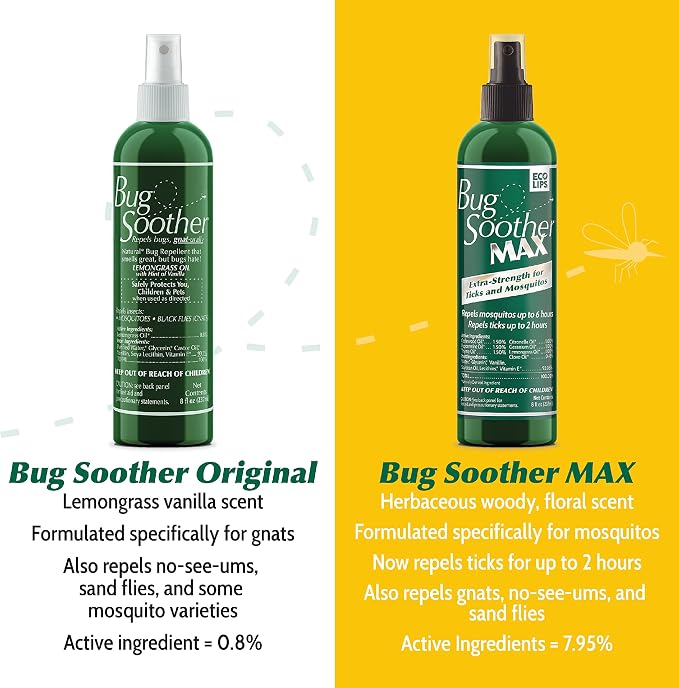 Bug Soother MAX DEET-Free Tick & Mosquito Repellent Spray, 8 oz. 2 Pack | Extra Strength | Natural & Plant-Based | Safe for Entire Family | Woody/Herbaceous Aroma | Made in the USA