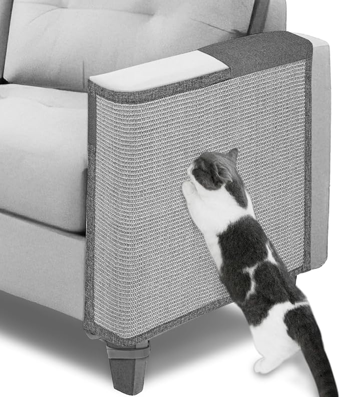 Cat Scratch Couch Protector,23.6" L*19.7" W Scratching Furniture Protector Pad,Cat Scratch Sofa Arm Sheild with Grey Natural Sisal for Protecting Couch Sofa Chair Furniture (Grey/Left Hand)