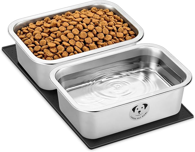 Stainless Steel Dog Bowls for Large Dogs, High Capacity Metal Dog Food Bowls, Food and Water Bowl for Small, Medium and Large Dogs with Non-Slip Mat 0.85 Gallons, 2 Pack