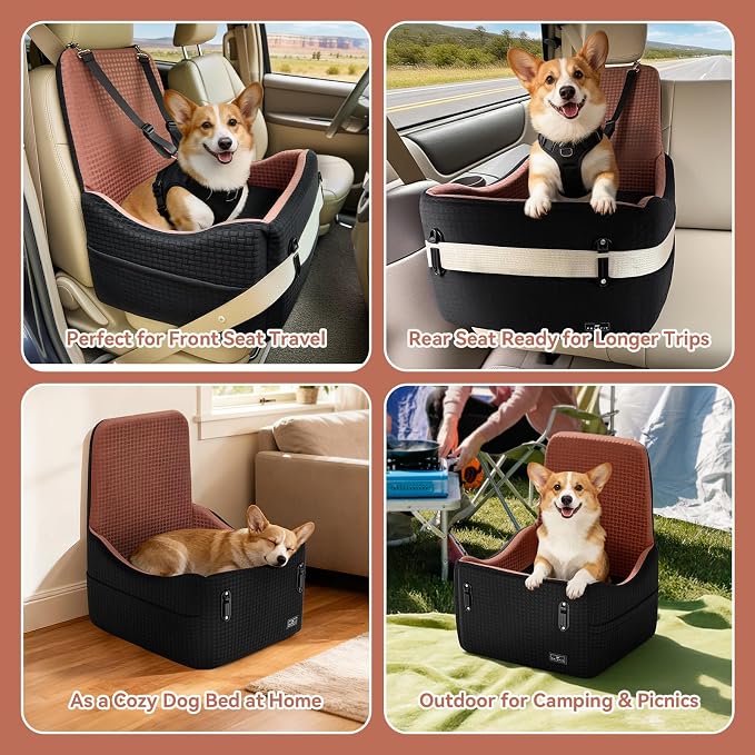 PETSFIT Dog Booster Car Seat with Patented Safety System, 5" Elevated Pad | Fully Detachable Washable Cover, Memory Foam Pet Car Seat for Small/Medium Dogs Up to 35 Lbs with Safety Belt