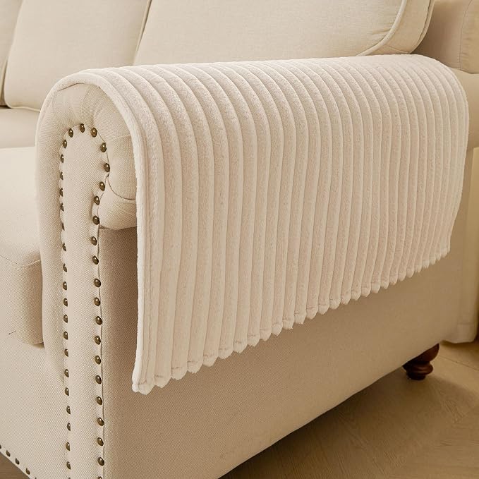 HAOMAIJIA Waterproof Couch Cover for Dogs Washable,Faux Fur Pet Couch Covers for Sofa,Soft Dog Bed Cover Non-Slip Couch Covers for 3 Cushion Couch Sofa Pet Friendly (Off White, 23" x 23" 2 Pack)