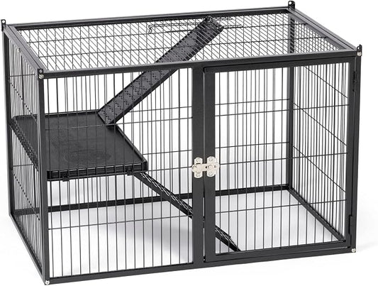 Prevue Pet Products Ferret Stacking Cage Add-On Unit - Extra Level with Ramps and Platform for Modular Ferret Habitat, Accessories for Cage Expansion with Shelves & Ladders for Climbing - Black