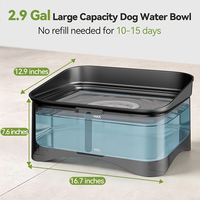 UPSKY 2.9Gal No Spill Dog Water Bowl, 4 Height Adjustable Elevated Bowl with Slow Drinking Feeder for Senior Dogs, Anti-Splash Floating Disk & Filter, Large Capacity for Large Dogs & Multi-Pet Homes