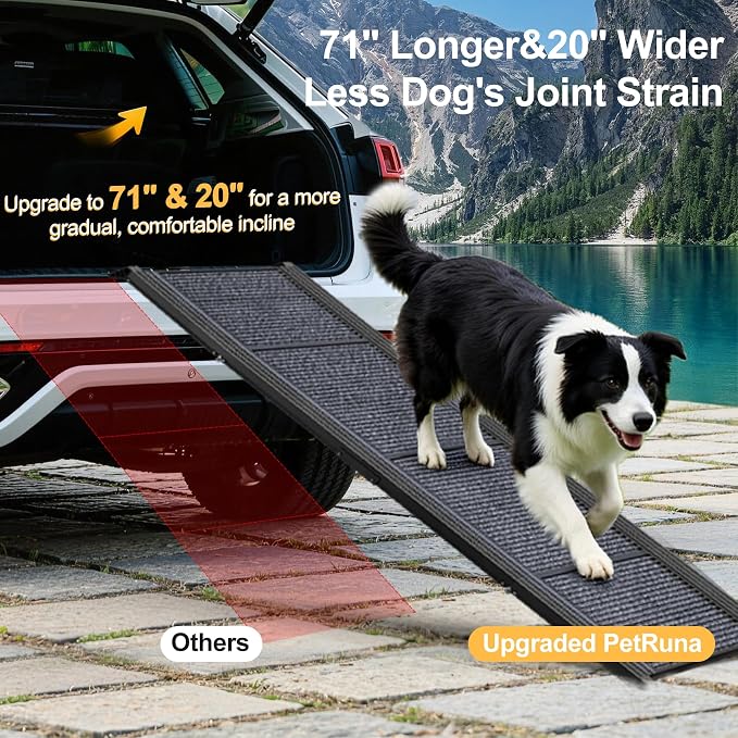 Dog Ramp for Car 71" L × 20" W, Extra-Long & Extra-Wide Foldable | Portable Dog Ramps for Large Dogs, Non-Slip Rug Surface Gentler Climb 270 lbs Capacity, Outdoor Sturdy Dog Ramp for SUV/Truck