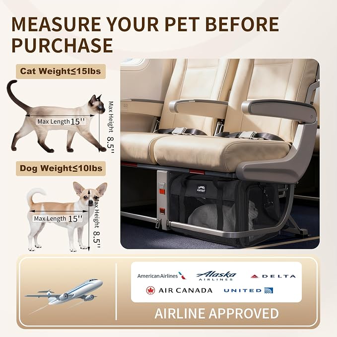 Pet Carrier Airline Approved, Soft Sided Cat Carrier for Small Pets up to 13 lbs, TSA Approved Dog Travel Bag, Portable Soft Sided Pet Carrier for Kittens and Puppies (Black, Travel Litter Box)