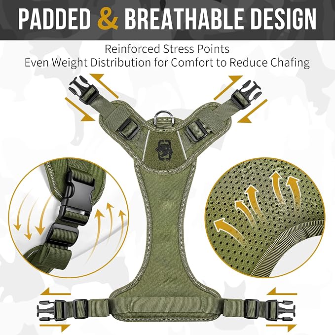 OneTigris No Pull Tactical Dog Harness for Medium Large Dogs | Reflective K9 Working Easy Control Vest – Adjustable Dog Harness with Hook & Loop Panels for Walking, Hiking & Training