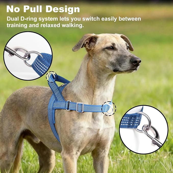 No Pull Dog Harness with Handle, Adjustable Soft Mesh Padded Vest | Reflective Walking Harness with Front Clip for Small Medium Large Dogs, Quick Fit No Escape for Training, Blue, XS