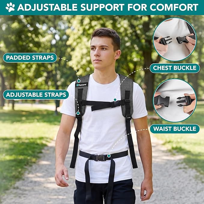 PetAmi Expandable Dog Backpack Carrier for Cats & Pets, Breathable Cat Carrier Backpack with Top Window & Multi-Entry, Ventilated Foldable Travel Carrier for Small Medium Pets up to 18 lbs, Dark Gray