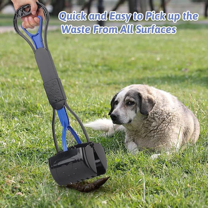 Non-Breakable Pooper Scooper for Dogs and Cats with Long Handle High Strength Material and Durable Spring for Easy Grass and Gravel Pick Up