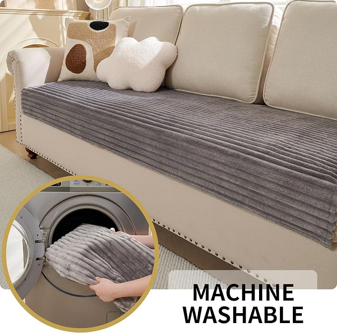 HAOMAIJIA Waterproof Couch Cover for Dogs Washable,Faux Fur Pet Couch Covers for Sofa,Soft Dog Bed Cover Non-Slip Couch Covers for 3 Cushion Couch Sofa Pet Friendly (Grey, 35" x 47" 1 Pack)