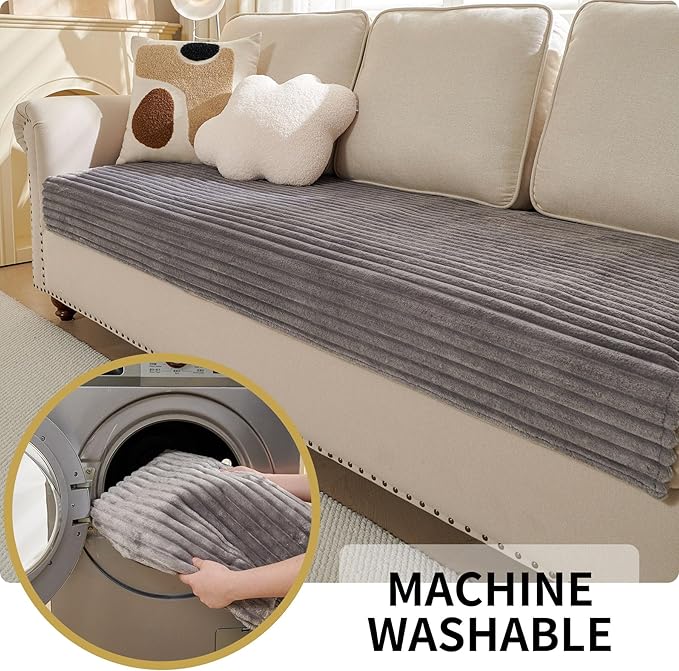 HAOMAIJIA Waterproof Couch Cover for Dogs Washable,Faux Fur Pet Couch Covers for Sofa,Soft Dog Bed Cover Non-Slip Couch Covers for 3 Cushion Couch Sofa Pet Friendly (Grey, 35" x 62")