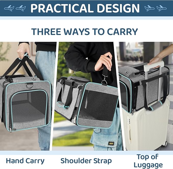 GAPZER Cat Carrier American, United, Delta Airline Approved/Soft-Sided Pet Travel Bag for Medium Cat 15+ lbs Small Dog Traveling Crate Under 15 Pounds TSA Approved Carrying Cage Underseat Cabin Gray