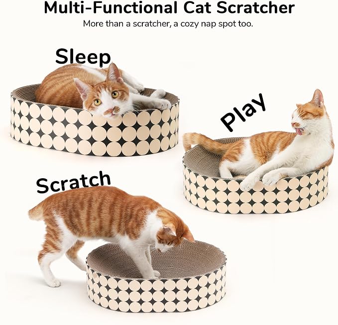 FUKUMARU Cardboard Cat Scratcher Bed, 2-in-1 Oval Cat Scratch Pad | Cats Scratching Board Lounge Bed Indoor, Durable Modern Kitty Scratcher Bowl, Cats Scratch Furniture Protector, Polka Dot