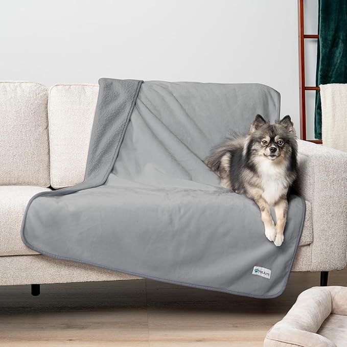 PetAmi Waterproof Dog & Cat Blanket, Pee Proof for Couch, Reversible, Soft Fleece, Washable, 40x60 Light Gray
