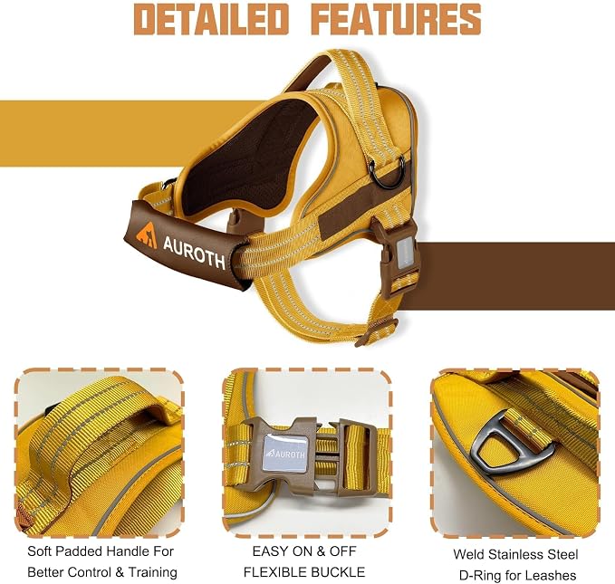 AUROTH Dog Harness and Leash Set for Medium Sized Dog, No Pull Dog Vest | with 5.25FT Dog Leash, Breathable Soft Padded, No choke, Reflective Tactical, Easy to Put on & Take Off - Turmeric Medium