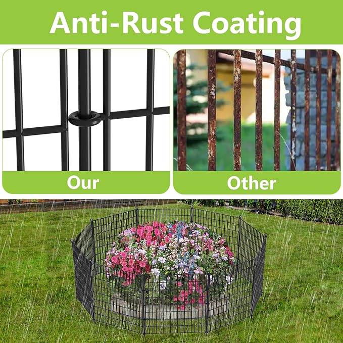 Toolterritary 5 Panels No Dig Garden Fence with Gate, 40 in(H) X 12.1 ft(L) Metal Fence Panels, Thickened Rustproof Garden Fencing, Animal Barrier for for Dogs, Rabbits, Landscape, Patio