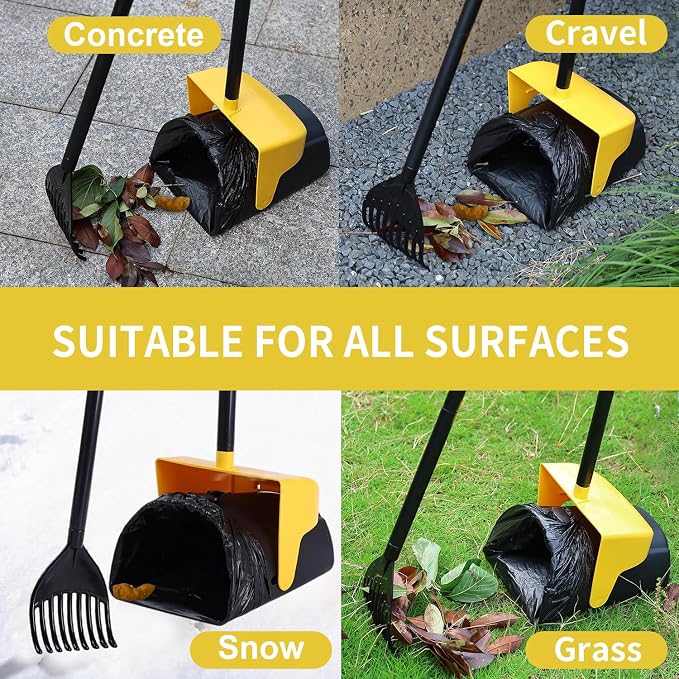 ienjoyed Pooper Scooper Large Swivel Bin & Rake with 160 Waste Bags,Heavy Duty Dog Pooper Scooper with Bag Attachment for Dogs, Long Handle Poop Scooper with Lid for Yard, Grass, Gravel(Yellow)