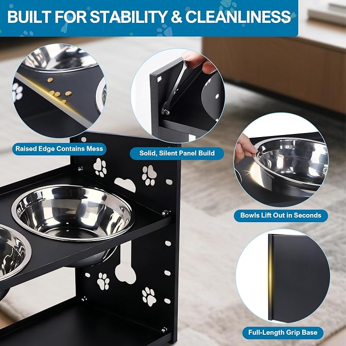 FORUP All-Metal Elevated Dog Bowls, Heavy Duty Cold-Rolled Steel Frame, 6-Height Adjustable Raised Feeder Stand with 2 Stainless Steel Bowls, Anti-Slip Rubber Feet for All Breeds (2.5"-12.2")