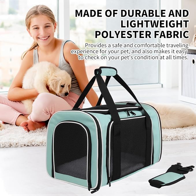 Carriers Soft-Sided Large Pet Carrier for Cats Dogs Small Animals Up to 25Lbs,Top Load Carrier,Ventilated Design,Portable Cat Carrier Airline Approved(X-Large,Green)