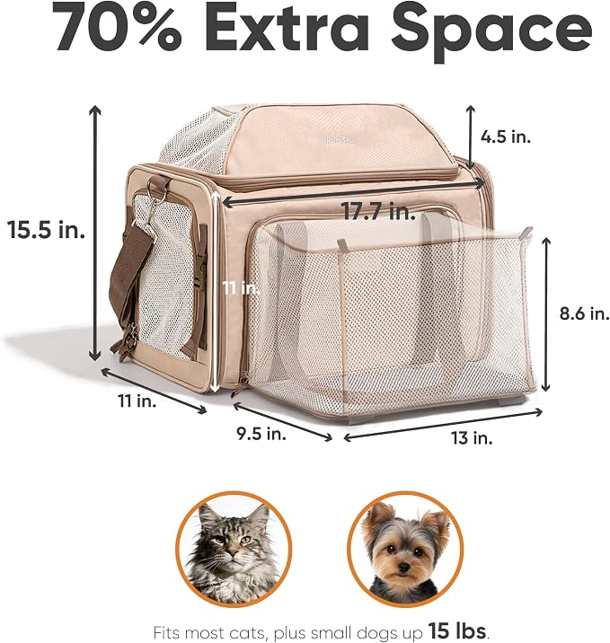 FUKUMARU Expandable Pet Carrier for Cat, 18x11x11 Large Cat Carrier Soft, Collapsible Airline Approved Dog Carrier, Ventilate Cat Travel Carrier with Durable Mesh, Escape-Proof Small Dog Carrier, Pink
