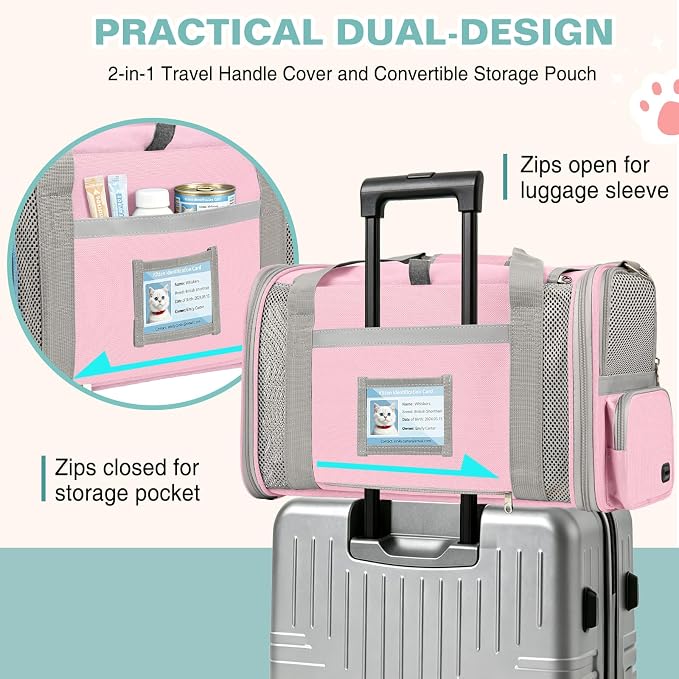 Soft Cat Carrier for Pets Up to 20 Lbs, Collapsible Cat Carrier Bag with Privacy Curtains, Airline Approved Small Pet Carrier for Small Medium Cats Dogs Puppy, Washable Soft Pet Travel Bag Dog Carrier