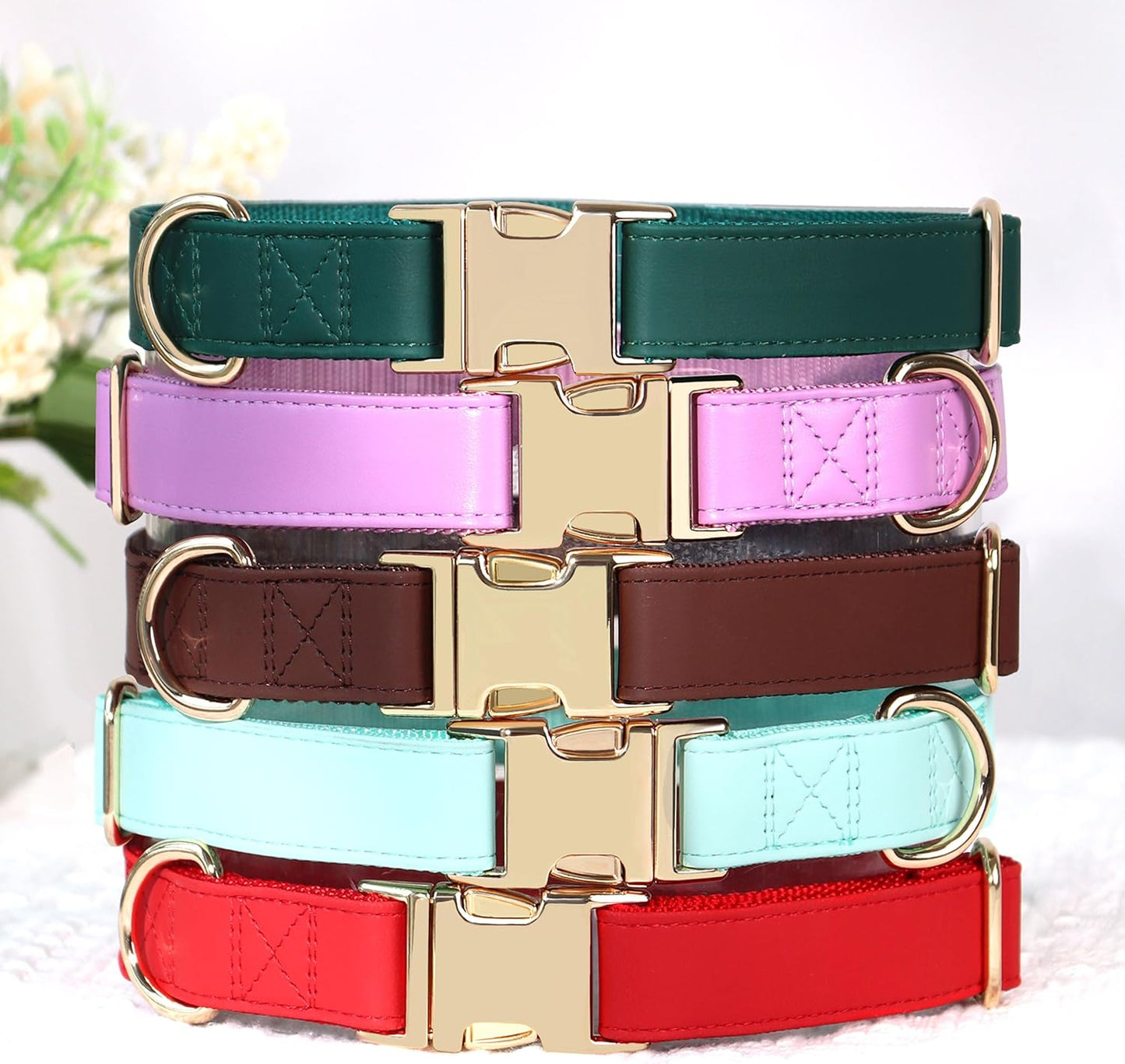 PET ARTIST Soft PU Leather Dog Collar, Bright Color & Durable Dog Collar Leather with Rose Gold Quick Release Metal Buckle, Adjustable Nylon Padded Pet Collars for Small Dogs, Neck Fit 9-14"