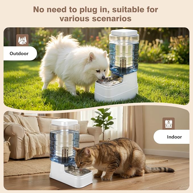 2.2 Gallon Pet Automatic Dog Water Dispenser Cat Gravity Waterer Feeder with Stainless Steel Bowl Large Capacity Puppy Feeding Raised Bowls with Filter,Ice Pack