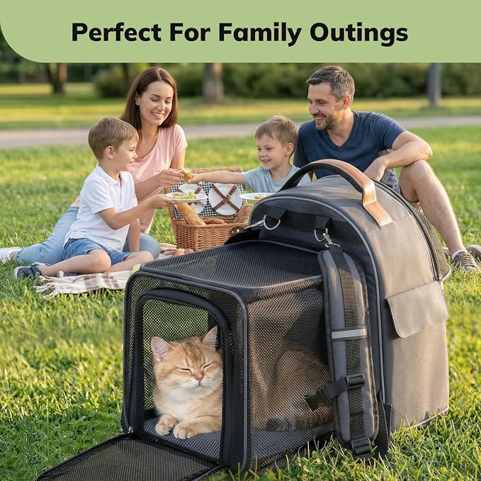 Morpilot Expandable Cat Carrier Backpack for Small Dogs & Cats Up to 12lbs, Breathable Mesh Pet Travel Backpack with Safety Leash, Foldable Airline Approved Carrier for Hiking Camping Outdoor, Grey