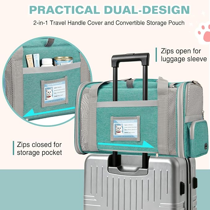 Soft Cat Carrier for Pets Up to 20 Lbs, Collapsible Cat Carrier Bag with Privacy Curtains, Airline Approved Small Pet Carrier for Small Medium Cats Dogs Puppy, Washable Soft Pet Travel Bag Dog Carrier