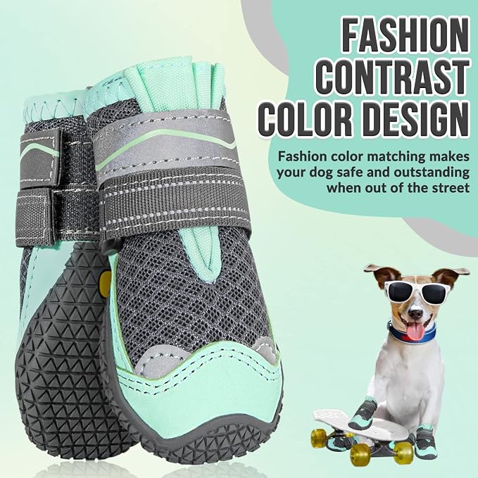 SlowTon Dog Shoes for Large Small Medium Dogs - Breathable Dog Boots for Summer Hot Pavement, Paw Protector for Outdoor Walking Winter Snow, Anti-Slip Rubber Dog Booties for Hardwood Floor (GRGY, 1)