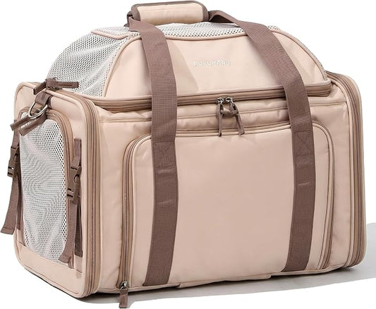 FUKUMARU Expandable Pet Carrier for Cat, 18x11x11 Large Cat Carrier Soft, Collapsible Airline Approved Dog Carrier, Ventilate Cat Travel Carrier with Durable Mesh, Escape-Proof Small Dog Carrier, Pink