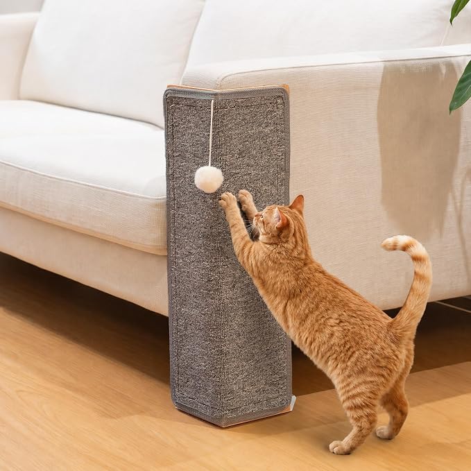 PETKARAY Carpet Cat Scratching Post for Couch Corner, Furniture Protector | Under-Furniture Carpet Scratcher, Cat Scratch Pad, Scratching Board & Mat for Indoor Cats with Toy Ball