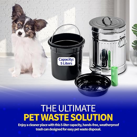 Pet Fit For Life Steel Trash Can with Lid, Small, 5L/1.3 Gallons | Steel Galvanized Bin with Step Foot Pedal, Plastic Inner Lining, Liner Bags, Weather-Resistant Design, 11 Inches Tall